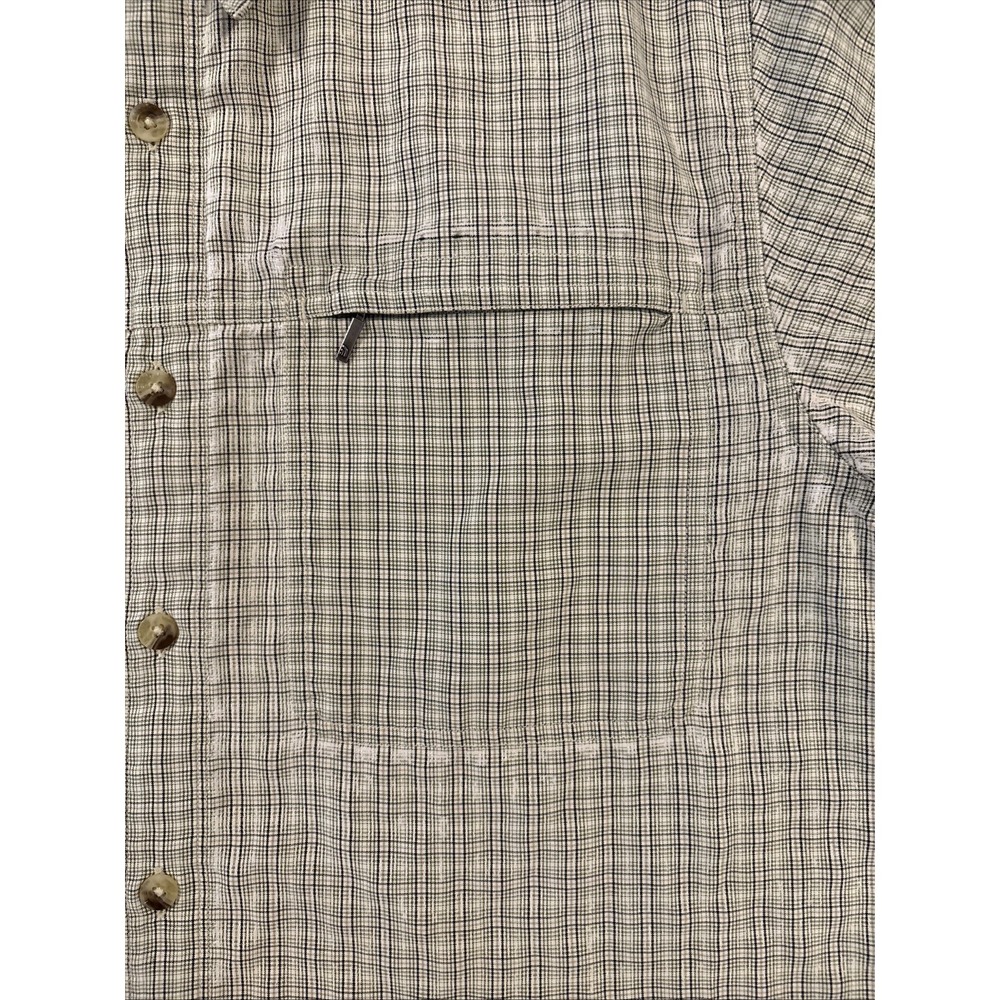North Face Men's Med Short Sleeve Hiking Outdoor Shirt Green Plaid Poly Blend - Picture 3 of 9